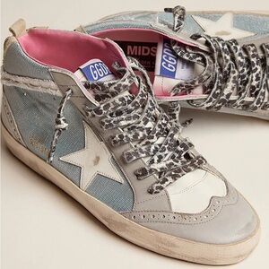 Worn one time! Comes with Box! Golden Goose Midstar Light Blue Leather Sneakers